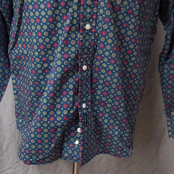 Dockers Mens Medium Blue Green Diamond Geometric Long Sleeve Button Up Shirt - Picture 5 of 11